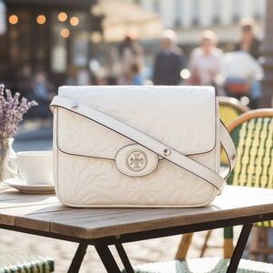 Tory Burch Robinson Floral Embossed Convertible Shoulder Crossbody White Bag NWT